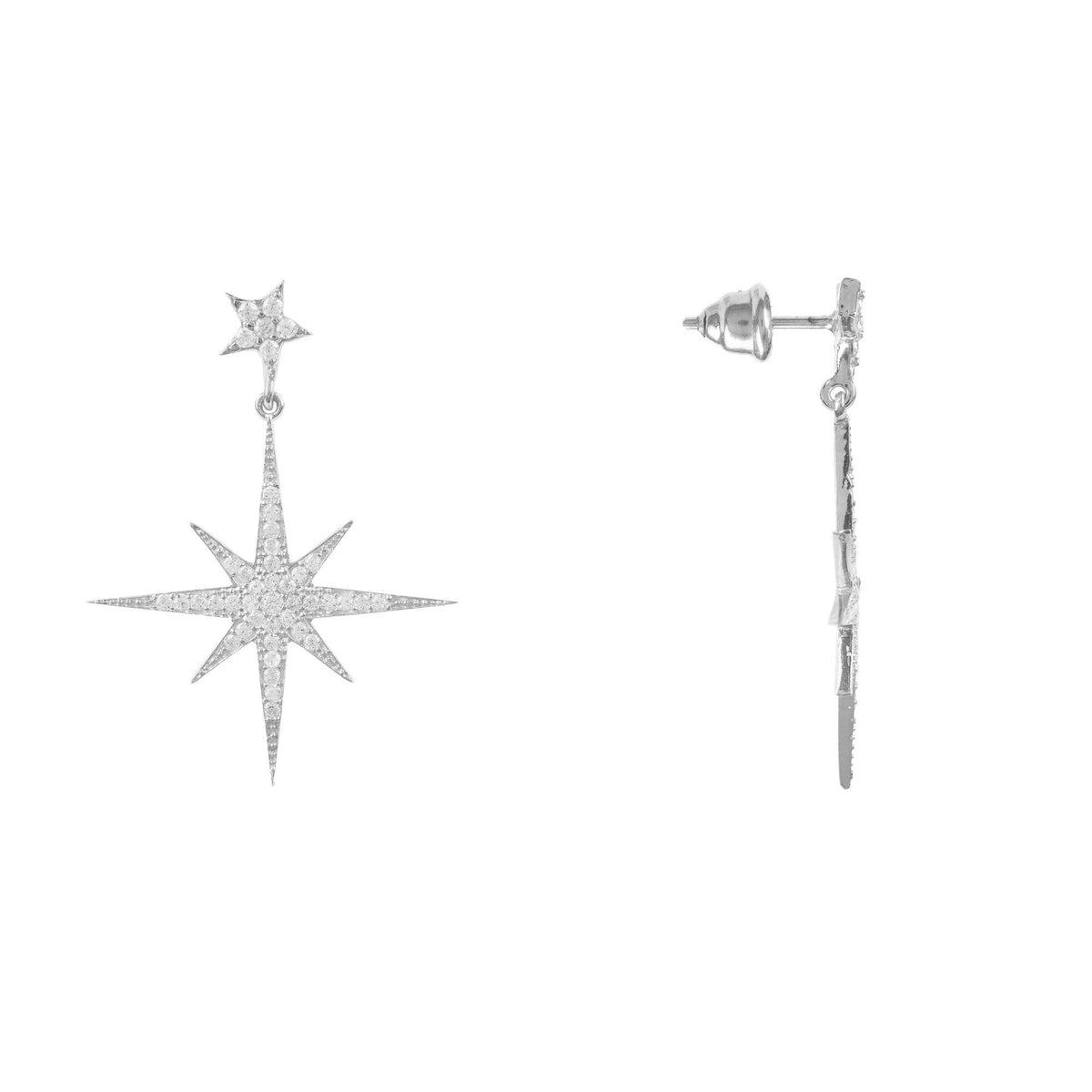 Petite Star Burst Drop Earrings Silver