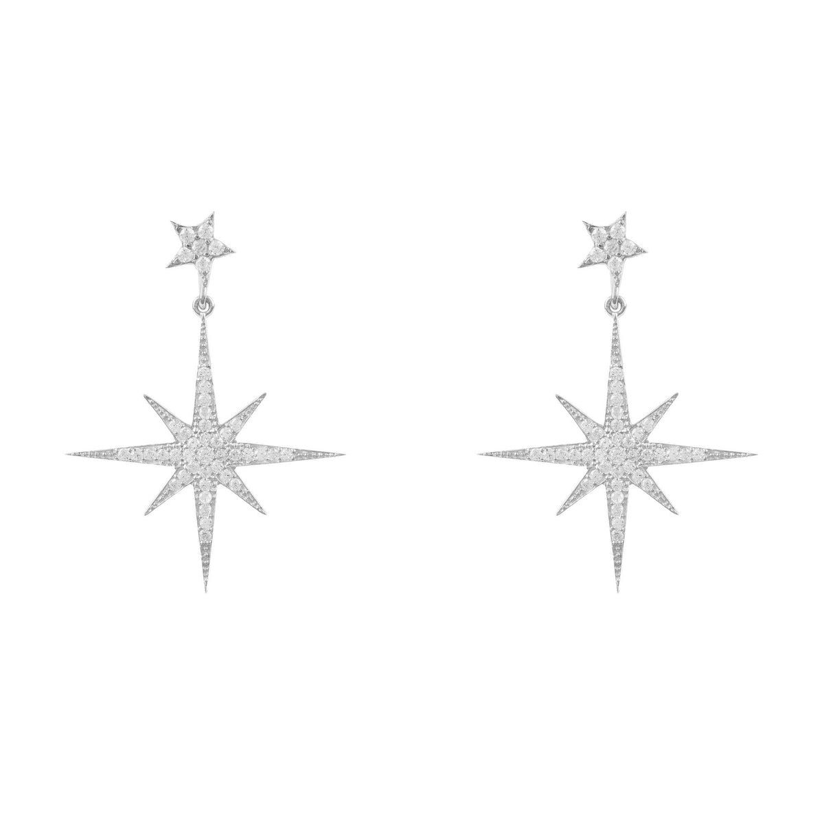 Petite Star Burst Drop Earrings Silver