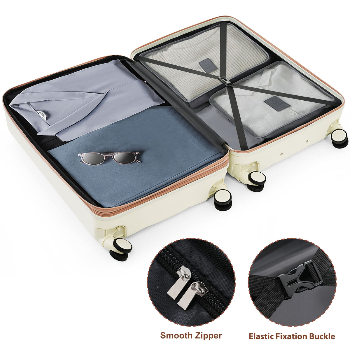 3-Piece ABS Luggage Set with Cup Holder, Side Hooks and Spinner Wheels