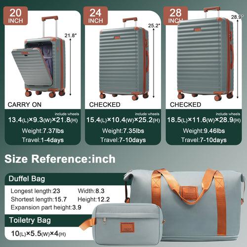 5-Piece ABS Hardshell Luggage Set with Front Opening, TSA Lock, USB