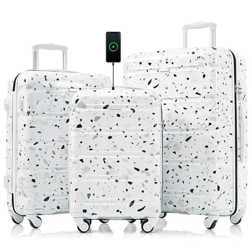 3-piece Luggage Set, 20-inch USB Airline Certified Carry-on ABS+PC