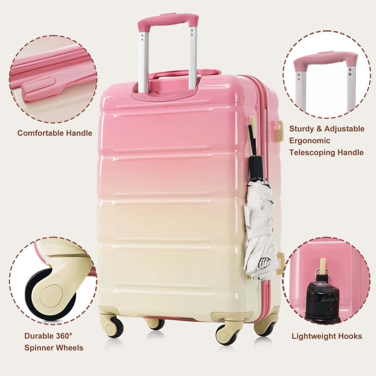 3-piece Luggage Set, 20-inch USB Airline Certified Carry-on ABS+PC