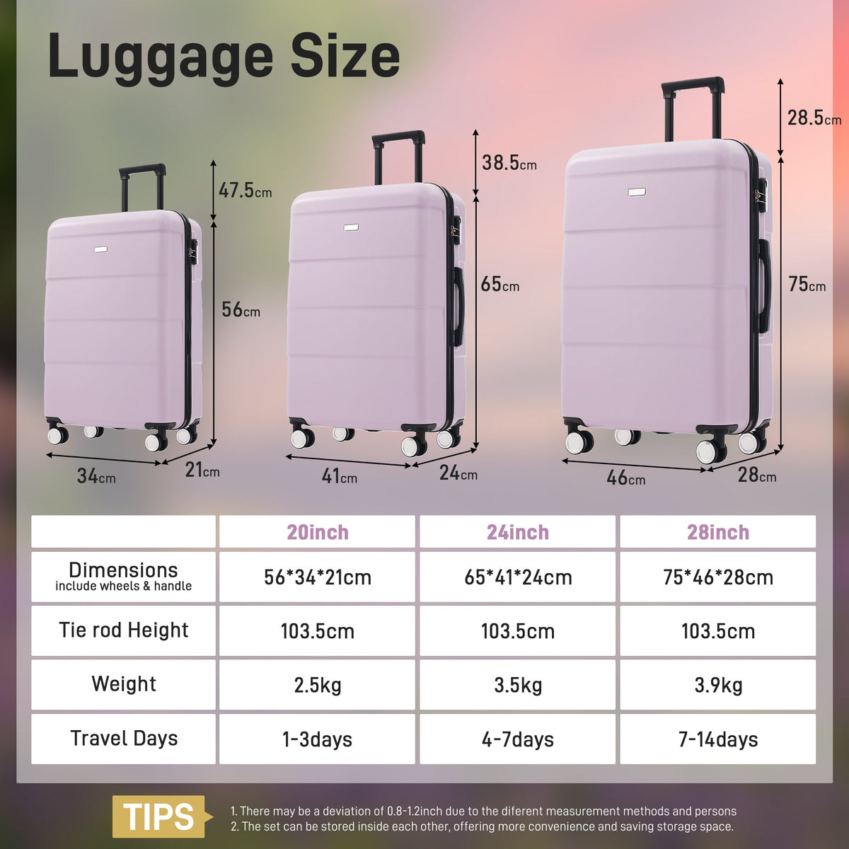 3-Piece ABS Hardshell Luggage Set with Password Lock, Spinner Wheels