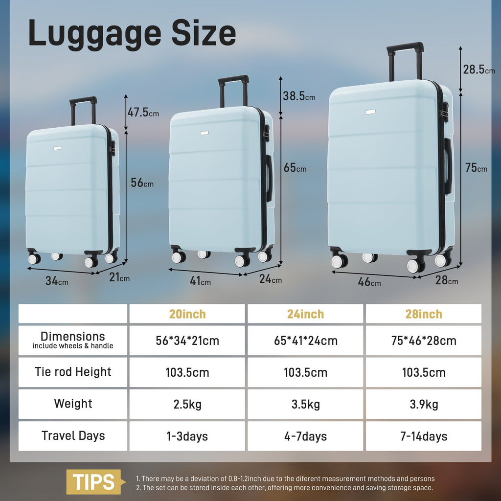 3-Piece ABS Hardshell Luggage Set with Password Lock, Spinner Wheels