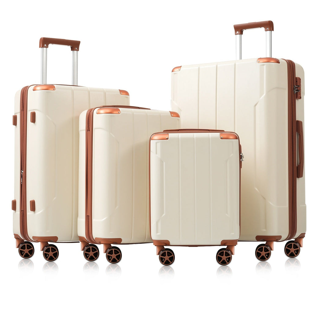 Brown White 6-Piece Expandable ABS Luggage Set with Duffel and