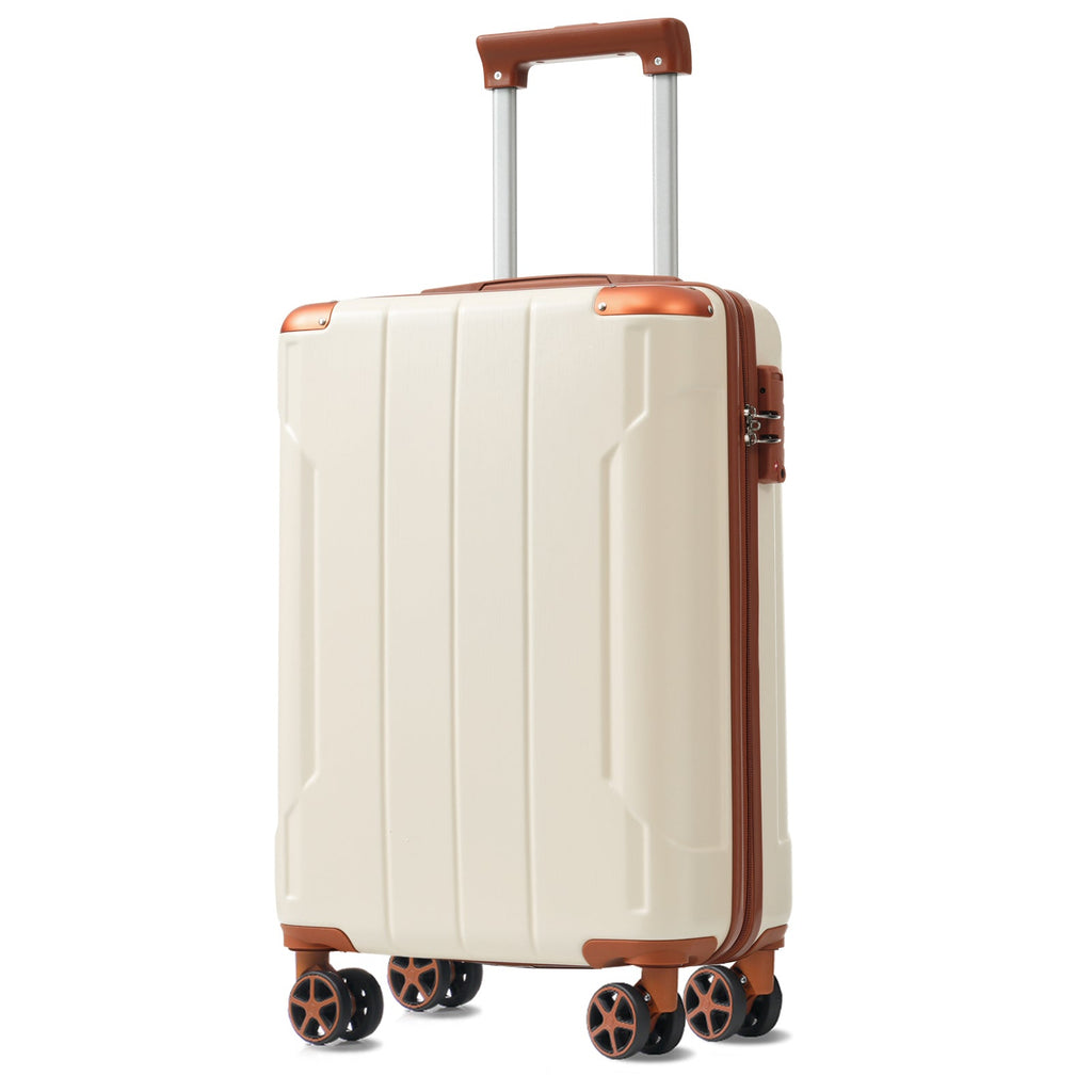 Brown White 6-Piece Expandable ABS Luggage Set with Duffel and