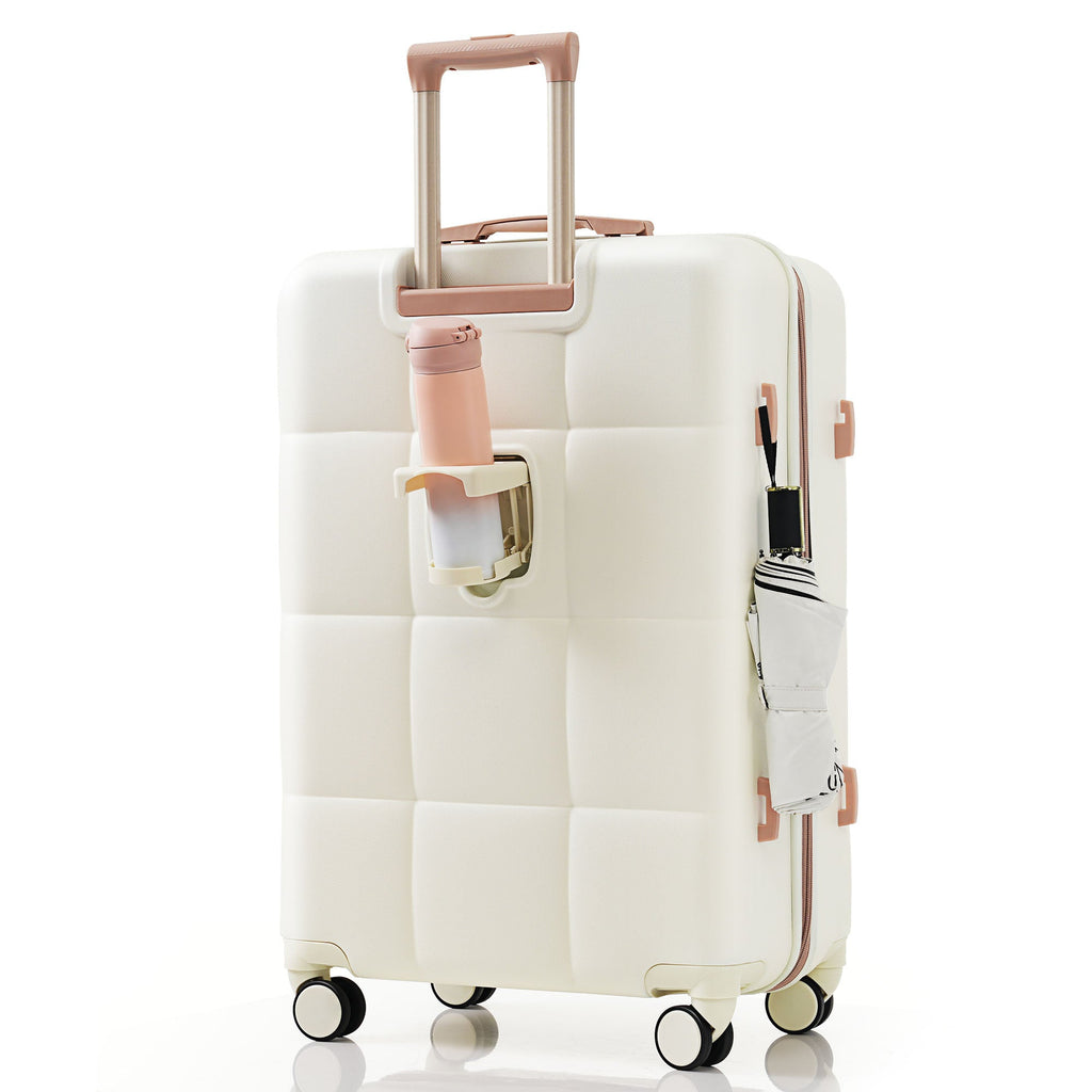 3-Piece ABS Luggage Set with Cup Holder, Side Hooks and Spinner Wheels