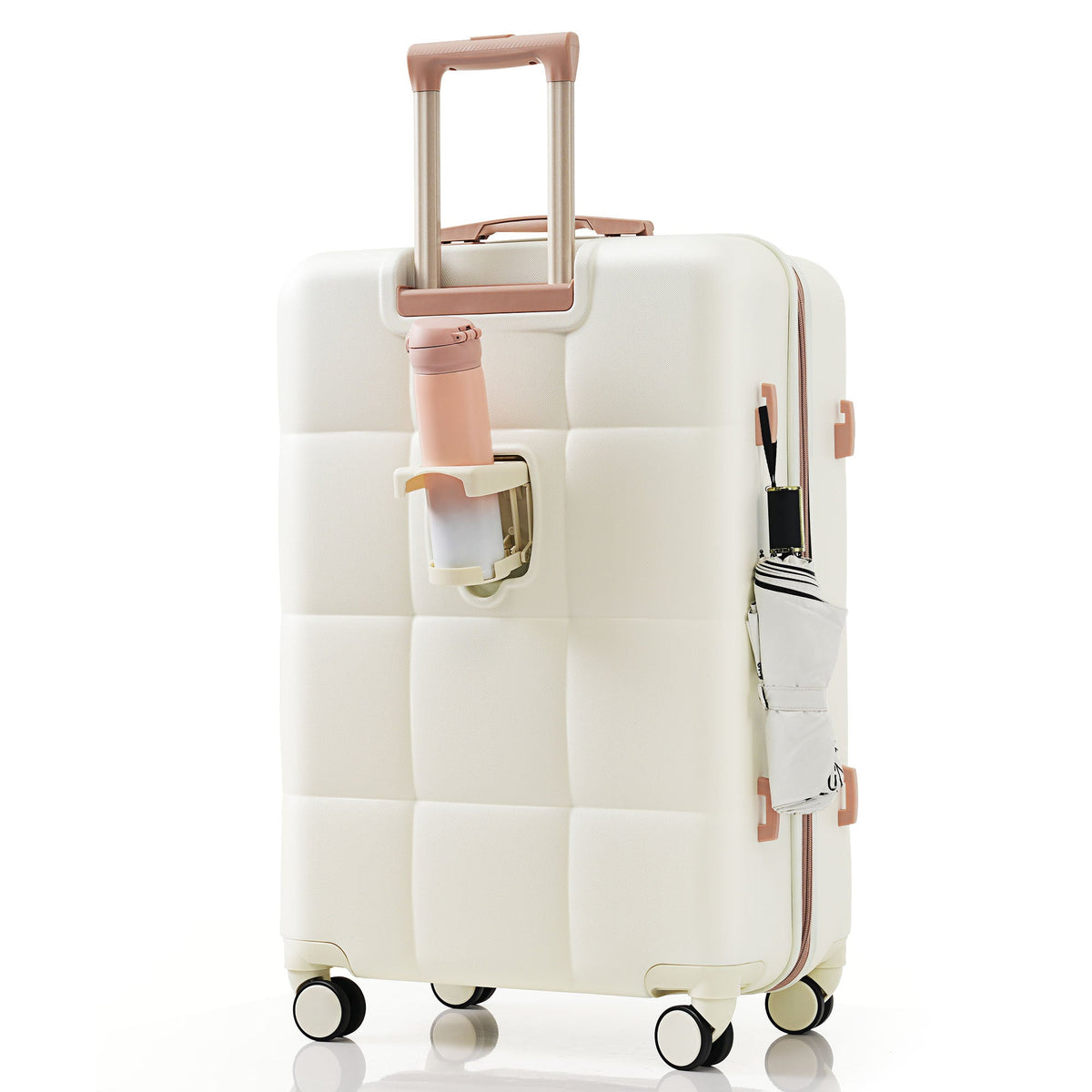 3-Piece ABS Luggage Set with Cup Holder, Side Hooks and Spinner Wheels