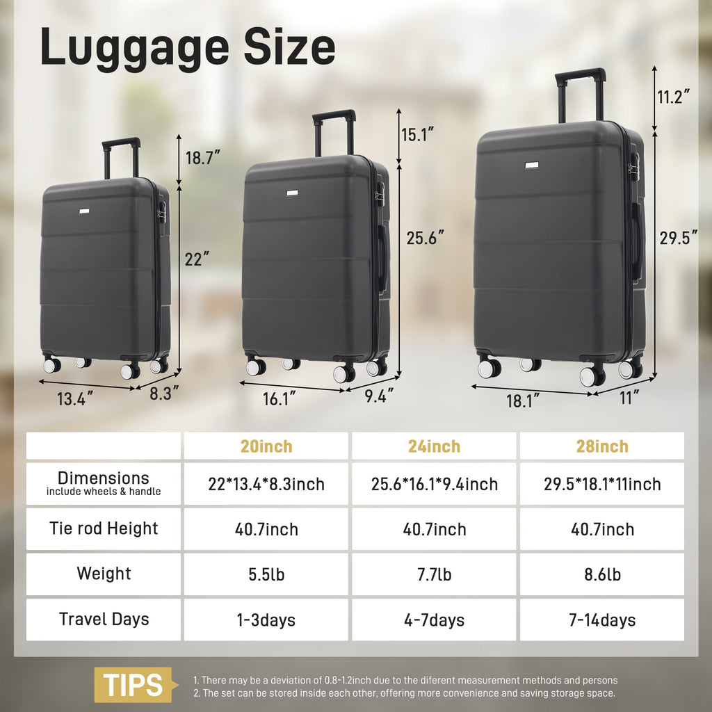 3-Piece ABS Hardshell Luggage Set with Password Lock, Spinner Wheels