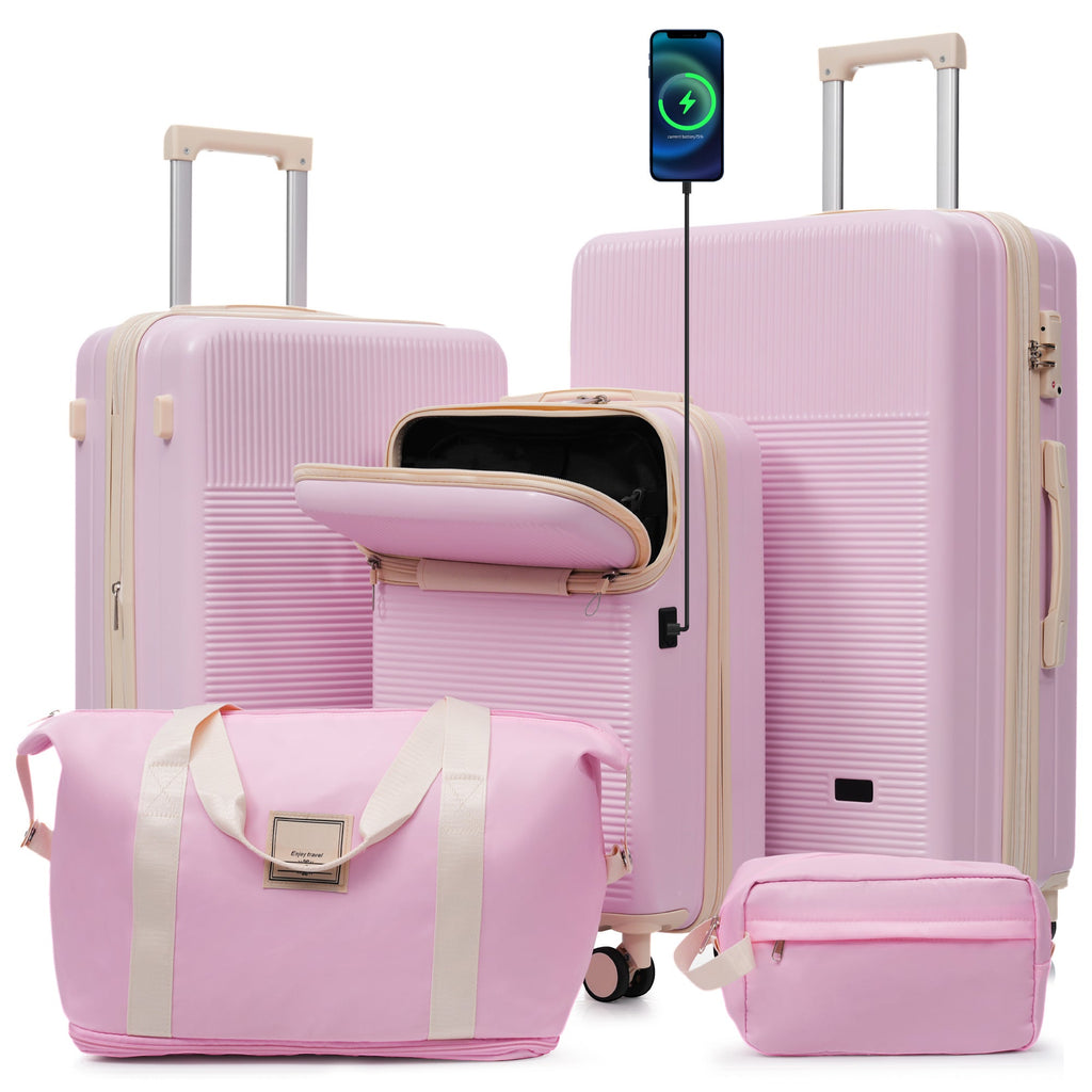5-Piece ABS Hardshell Luggage Set with Half-Opening Cases and Double