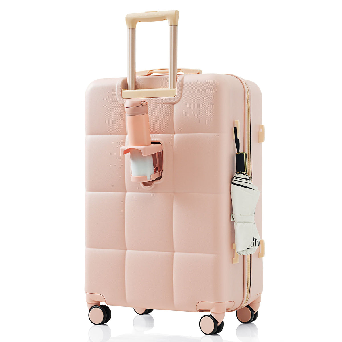 3-Piece ABS Luggage Set with Cup Holder, Side Hooks and Spinner Wheels