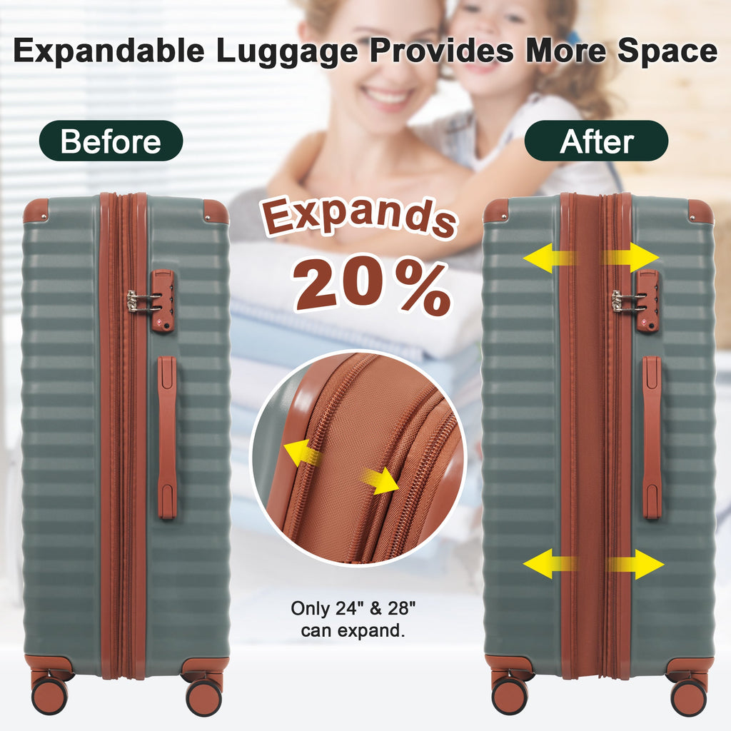 5-Piece ABS Hardshell Luggage Set with Front Opening, TSA Lock, USB