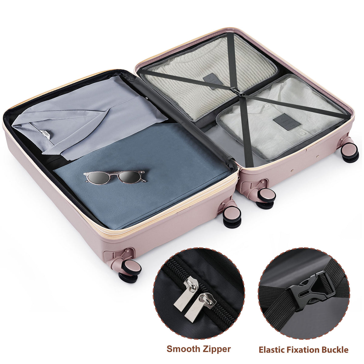 3-Piece ABS Luggage Set with Cup Holder, Side Hooks and Spinner Wheels