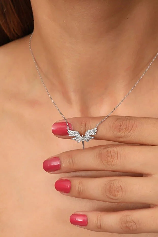 925 Sterling Silver Archangel Michael Necklace with White Stone for
