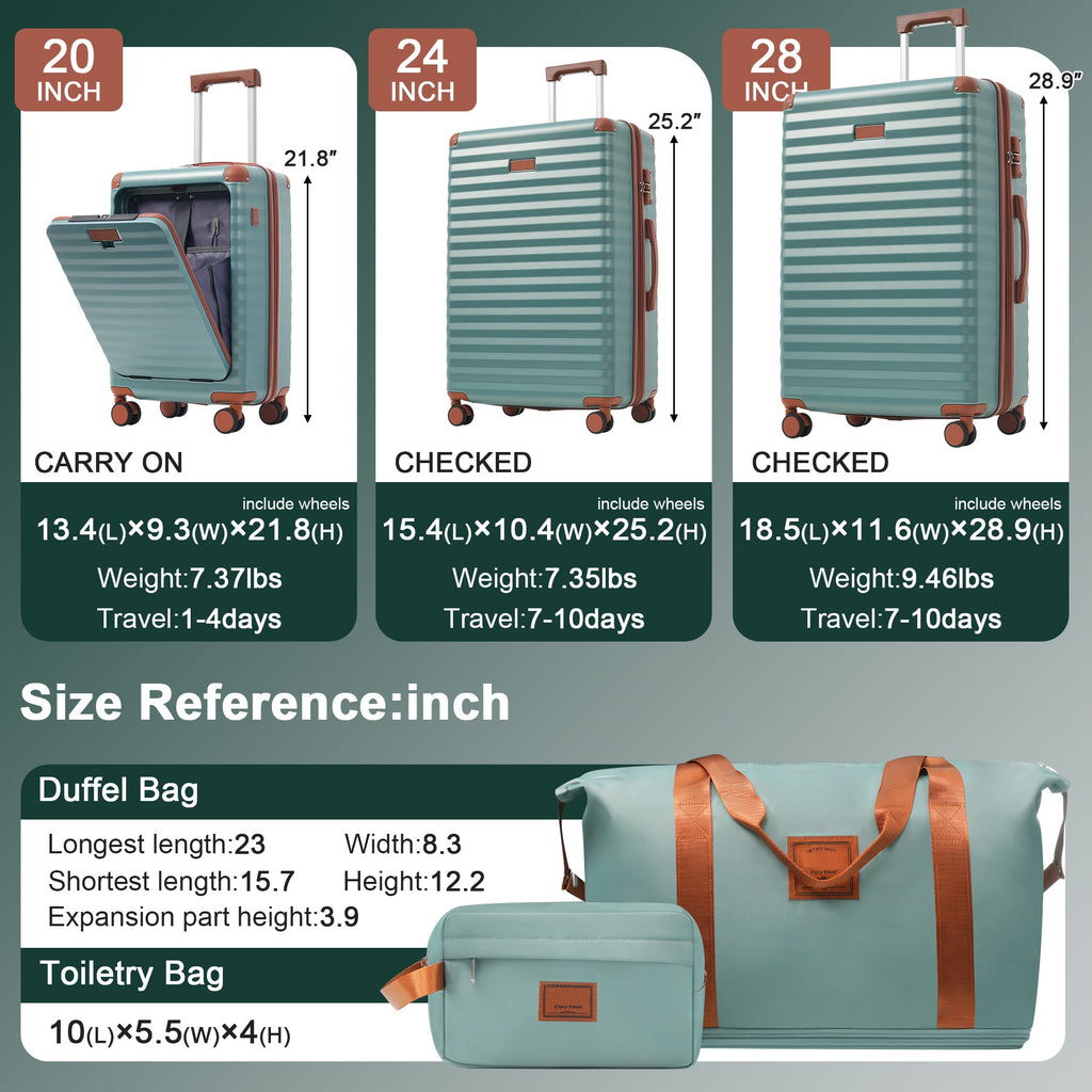 5-Piece ABS Hardshell Luggage Set with Front Opening, TSA Lock, USB