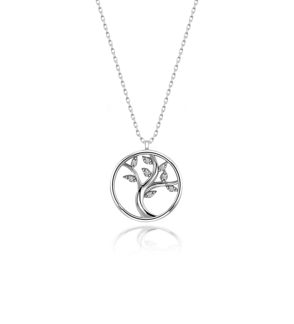 925 Sterling Silver Tree of Life Necklace with Swarovski Stone