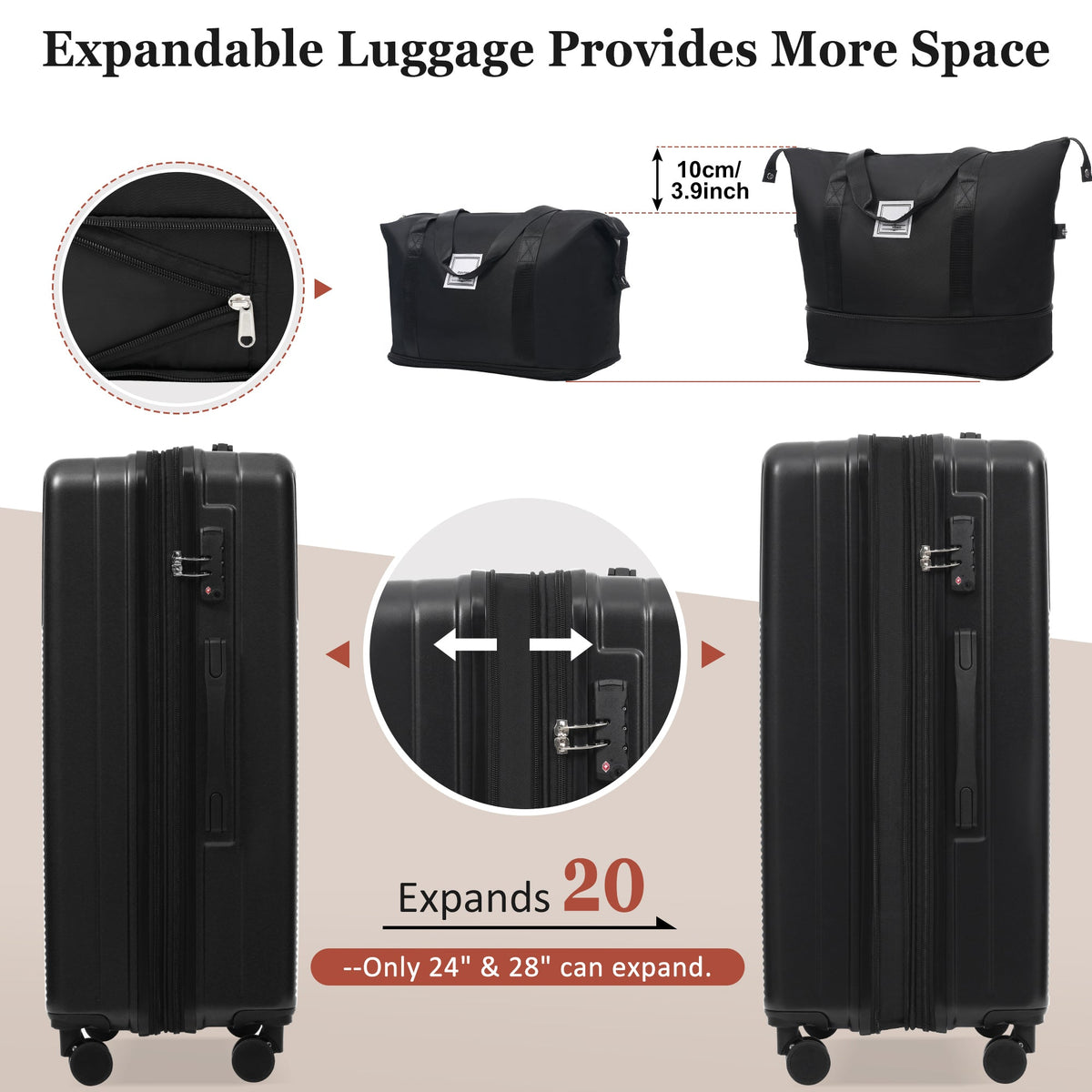 5-Piece ABS Hardshell Luggage Set with Half-Opening Cases and Double