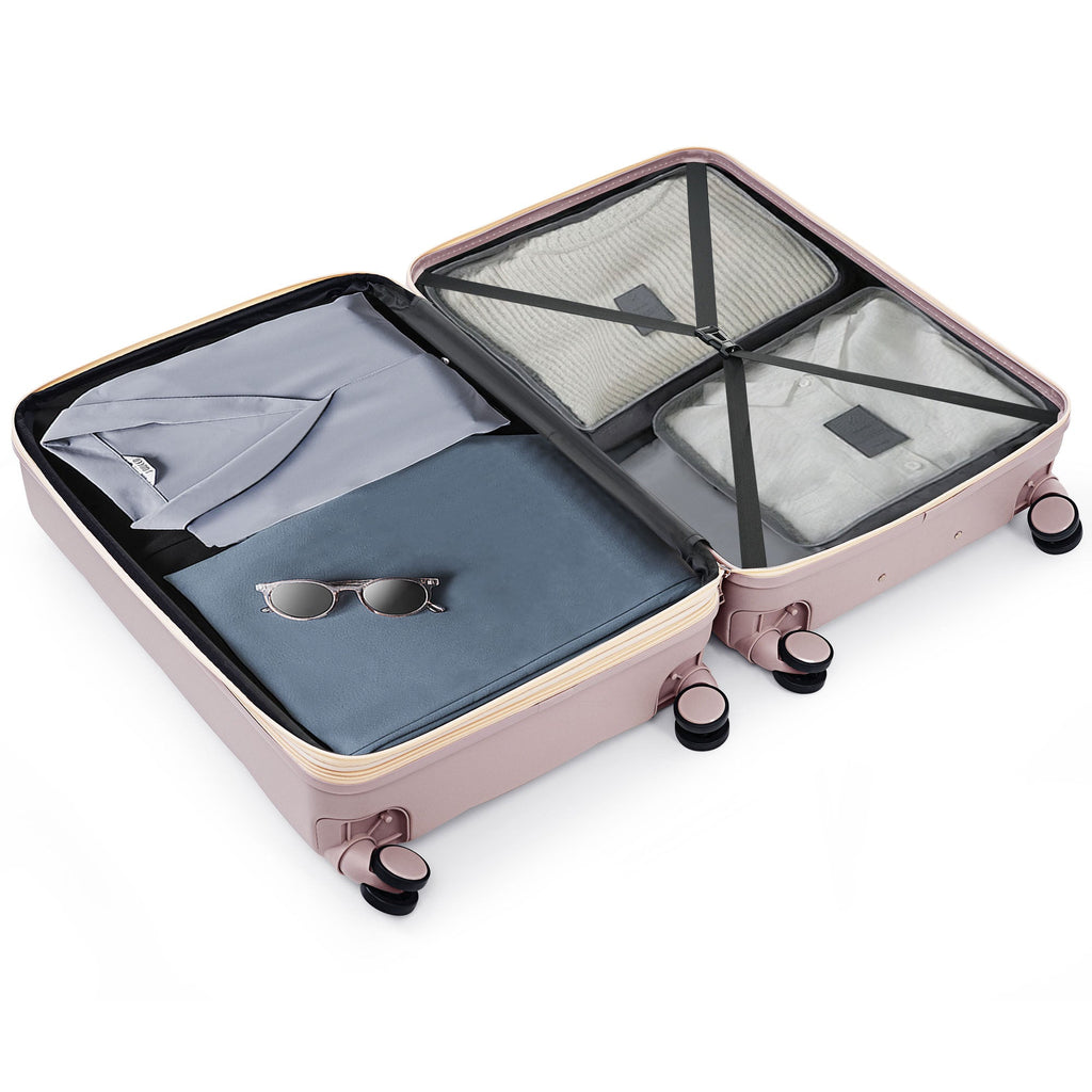 3-Piece ABS Luggage Set with Cup Holder, Side Hooks and Spinner Wheels