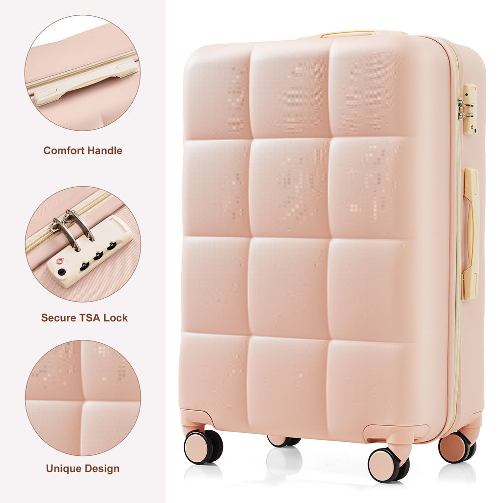 3-Piece ABS Luggage Set with Cup Holder, Side Hooks and Spinner Wheels