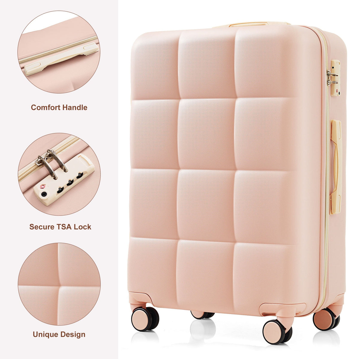 3-Piece ABS Luggage Set with Cup Holder, Side Hooks and Spinner Wheels