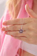 925 Sterling Silver Lotus Camellia Necklace with Amethyst Teardrop
