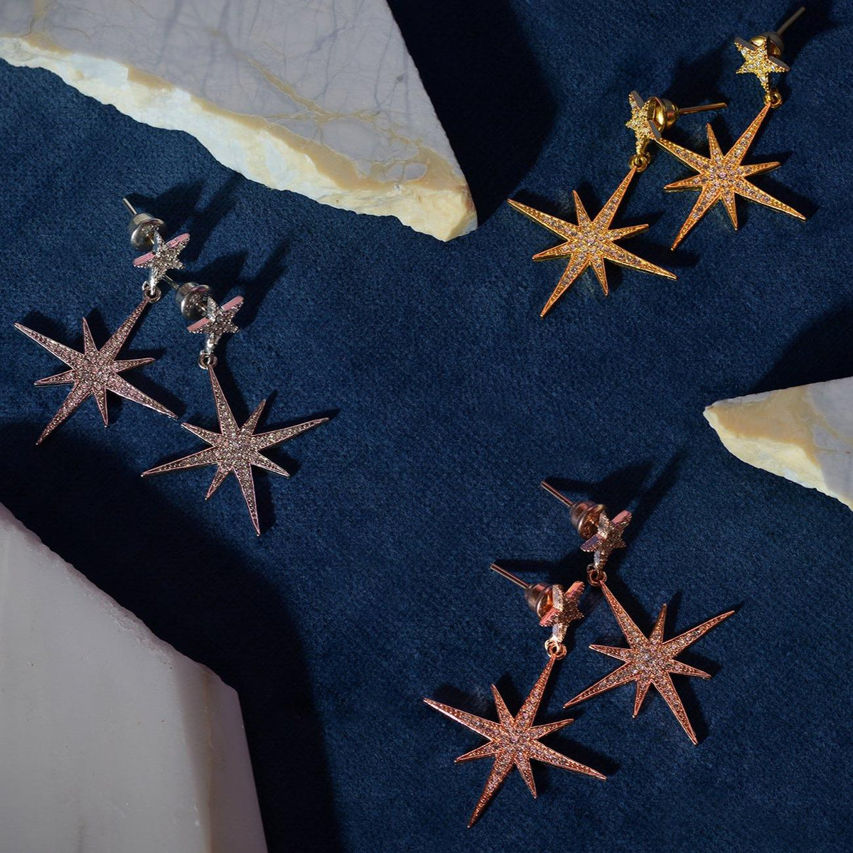 Petite Star Burst Drop Earrings Silver