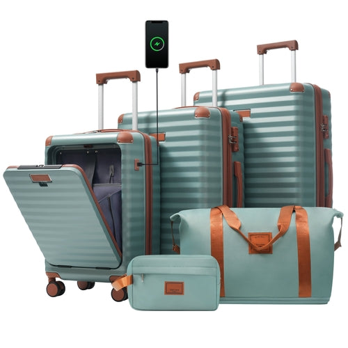 5-Piece ABS Hardshell Luggage Set with Front Opening, TSA Lock, USB