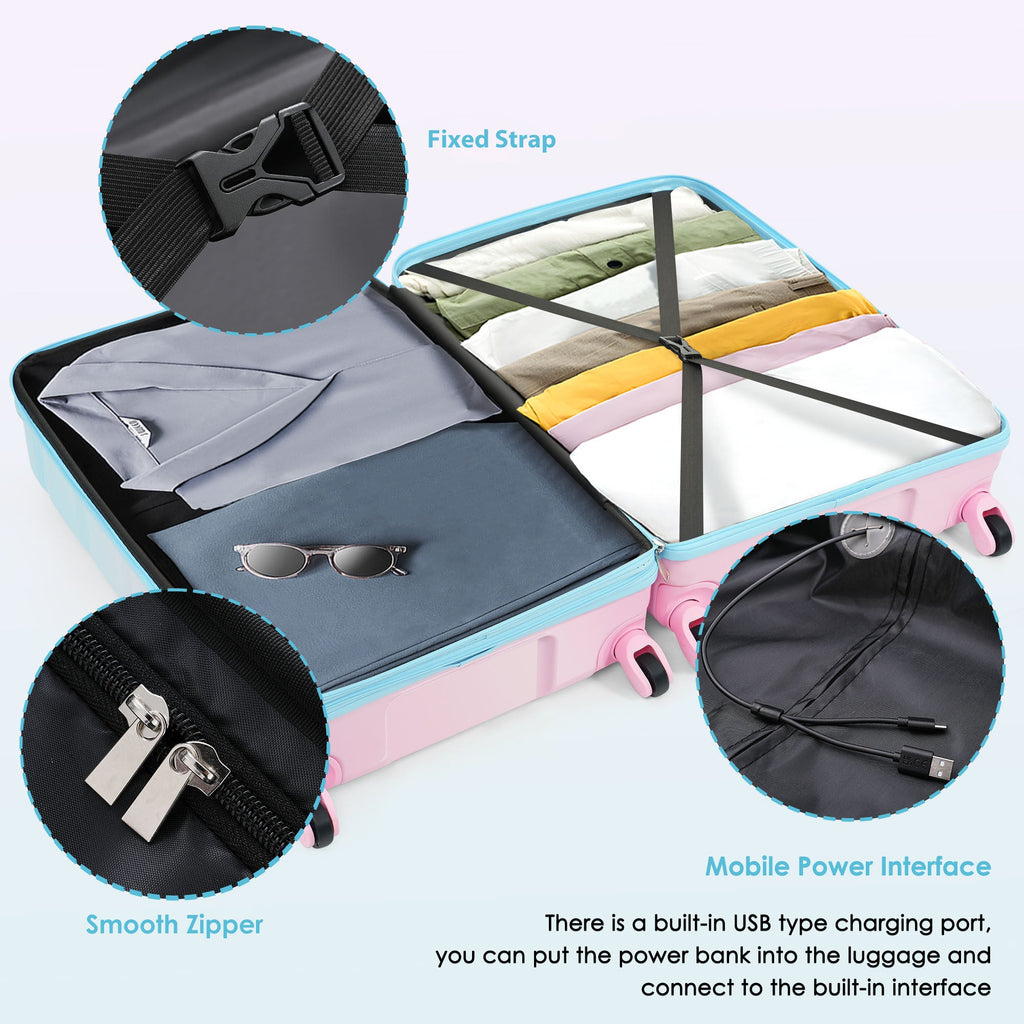 3-piece Luggage Set, 20-inch USB Airline Certified Carry-on ABS+PC