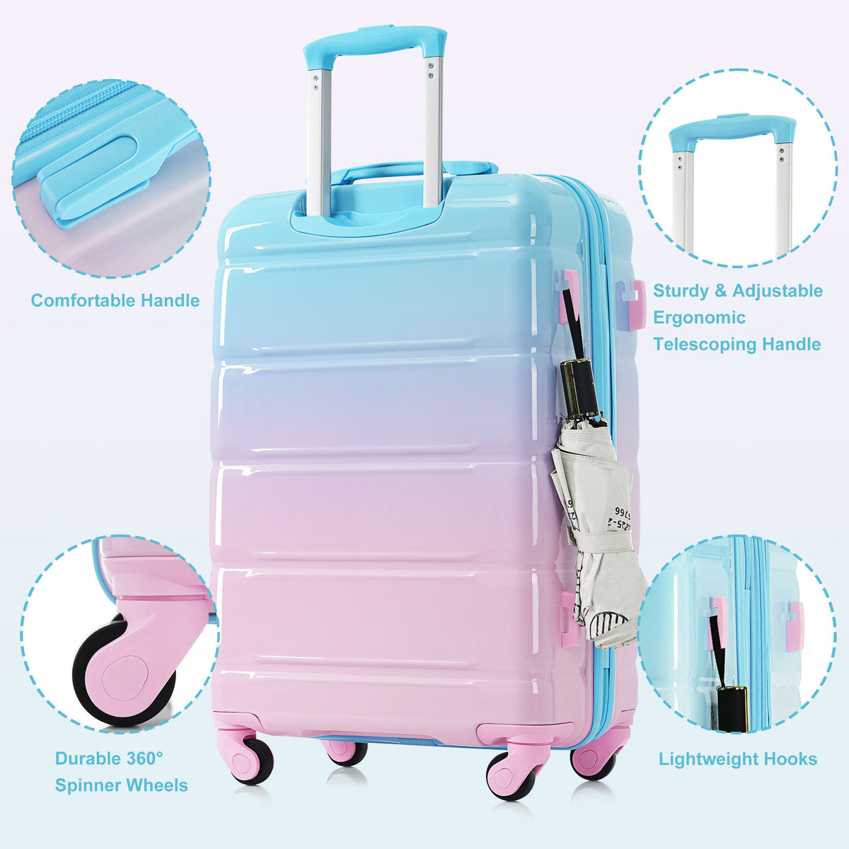 3-piece Luggage Set, 20-inch USB Airline Certified Carry-on ABS+PC