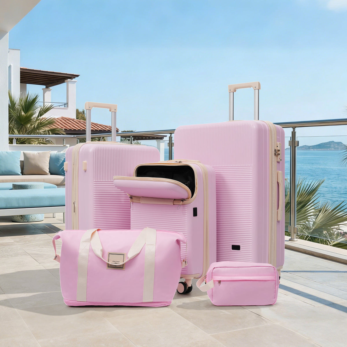 5-Piece ABS Hardshell Luggage Set with Half-Opening Cases and Double
