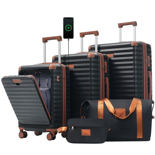 5-Piece ABS Hardshell Luggage Set with Front Opening, TSA Lock, USB