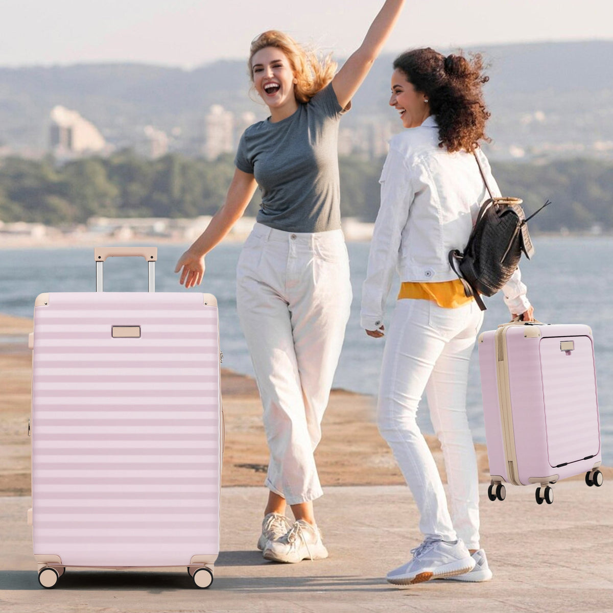 Luggage Sets 5 Piece with Front Opening , Hardside Expandable Carry on