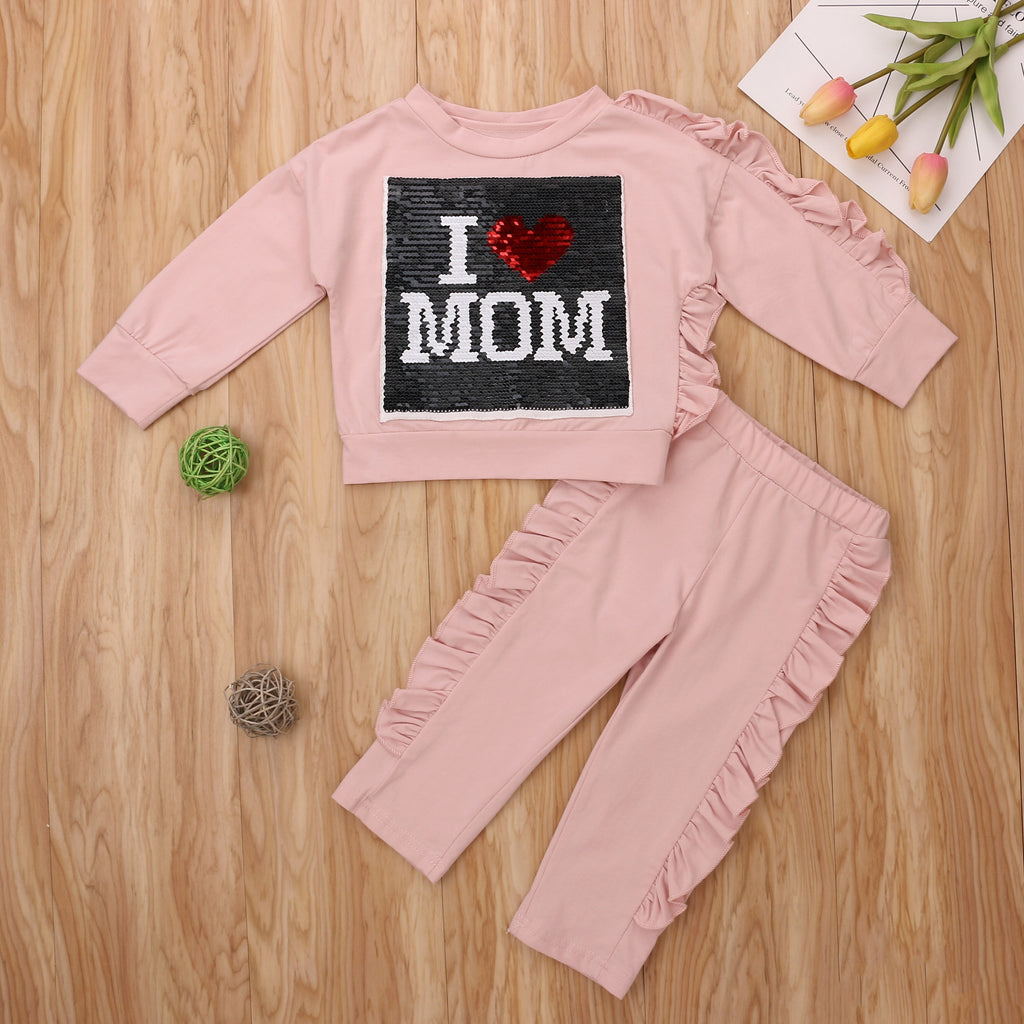 2Pcs Toddler Kid Baby Girls Sequins Clothes Sets