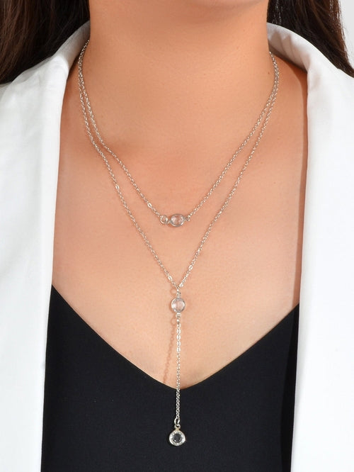 Female Gold Silver Chain Double Layered Necklace Long Chain Dangle Y