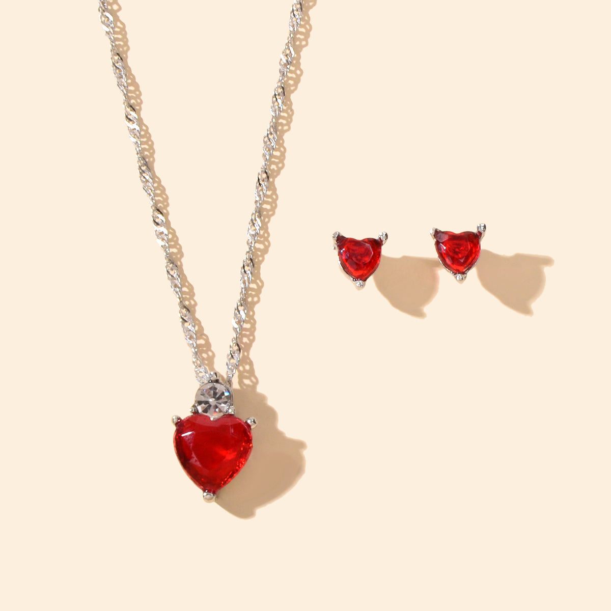 Valentine's Day Jewelry Set Gift Red Imitation Gemstone Heart Necklace