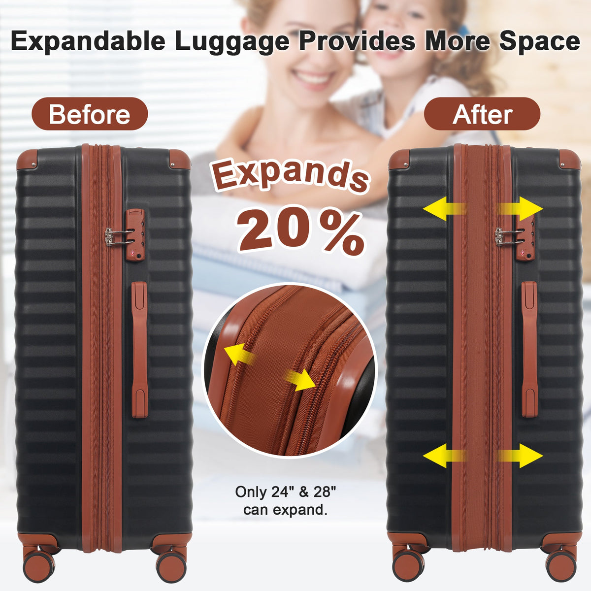 5-Piece ABS Hardshell Luggage Set with Front Opening, TSA Lock, USB