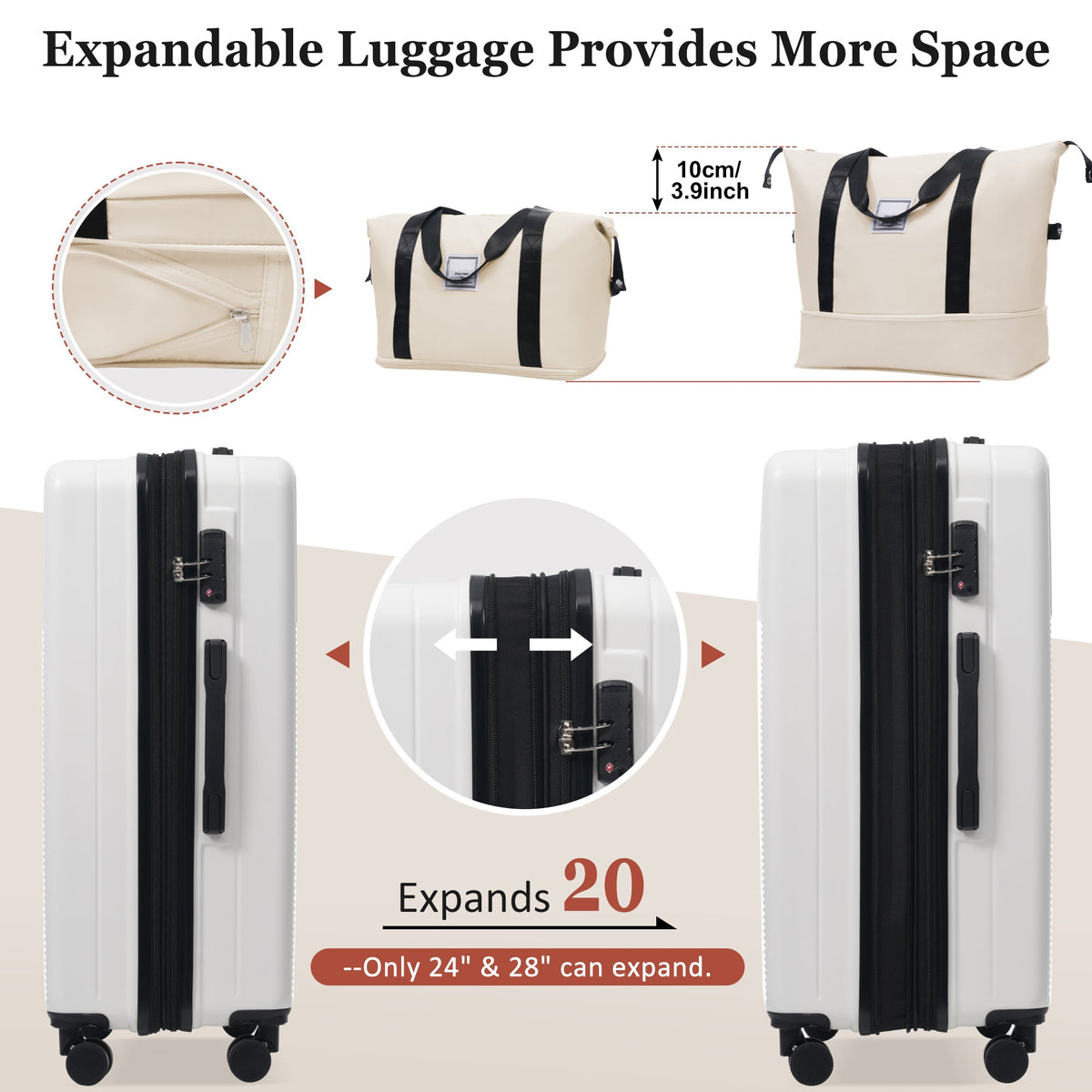 5-Piece ABS Hardshell Luggage Set with Half-Opening Cases and Double