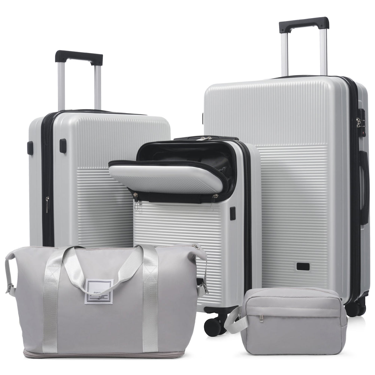 5-Piece ABS Hardshell Luggage Set with Half-Opening Cases and Double
