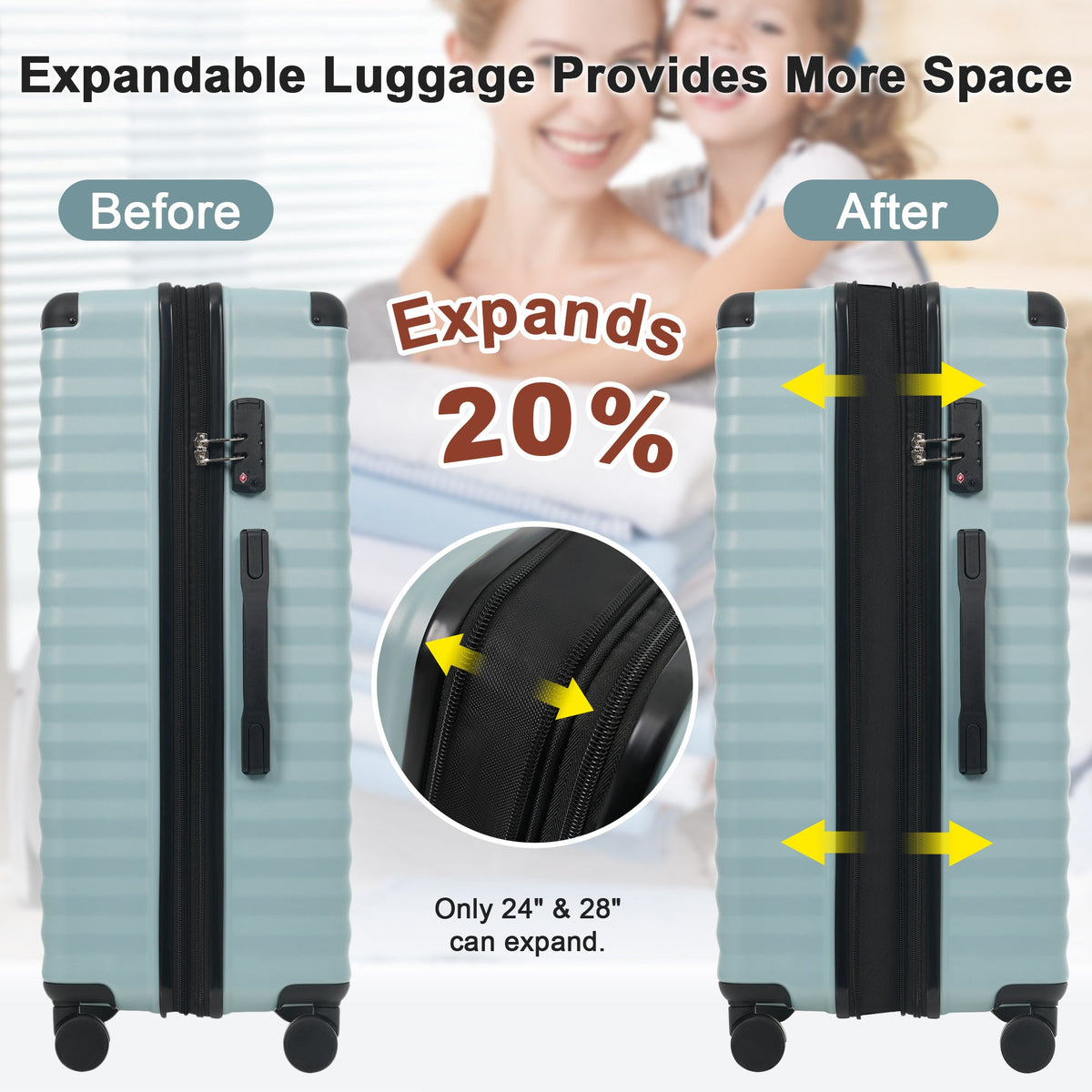 5-Piece ABS Hardshell Luggage Set with Front Opening, TSA Lock, USB