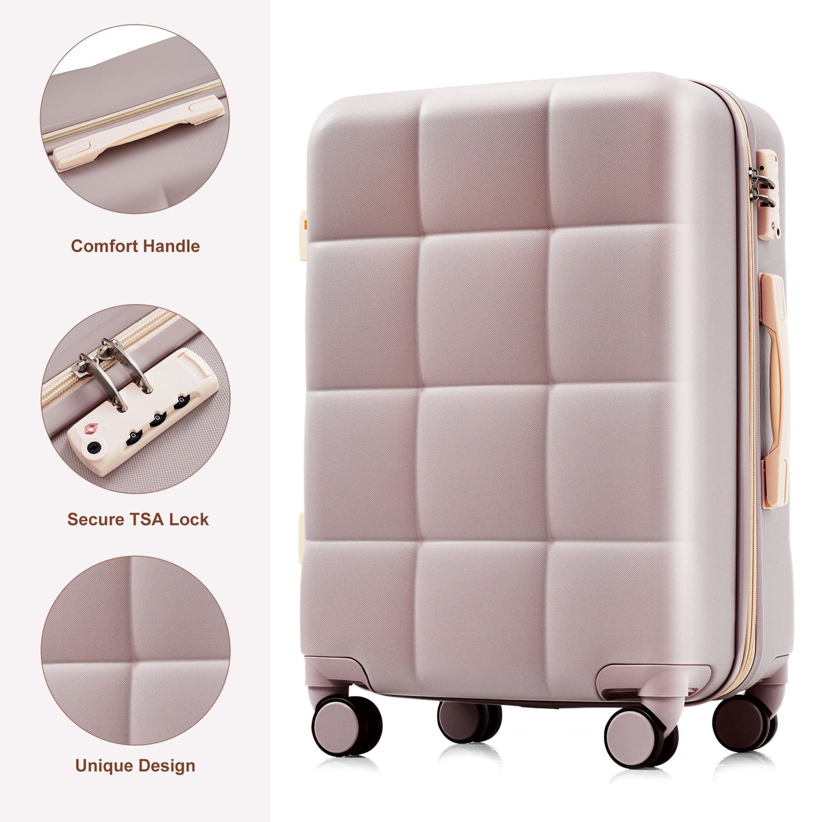 3-Piece ABS Luggage Set with Cup Holder, Side Hooks and Spinner Wheels
