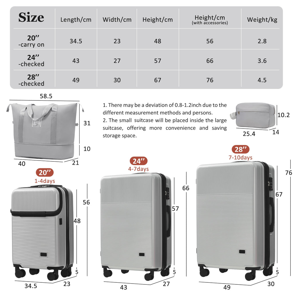 5-Piece ABS Hardshell Luggage Set with Half-Opening Cases and Double