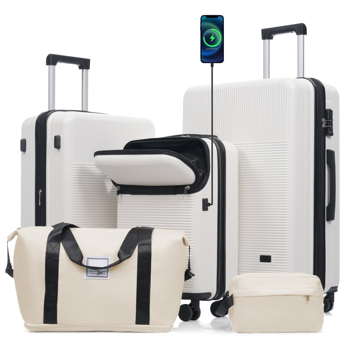 5-Piece ABS Hardshell Luggage Set with Half-Opening Cases and Double