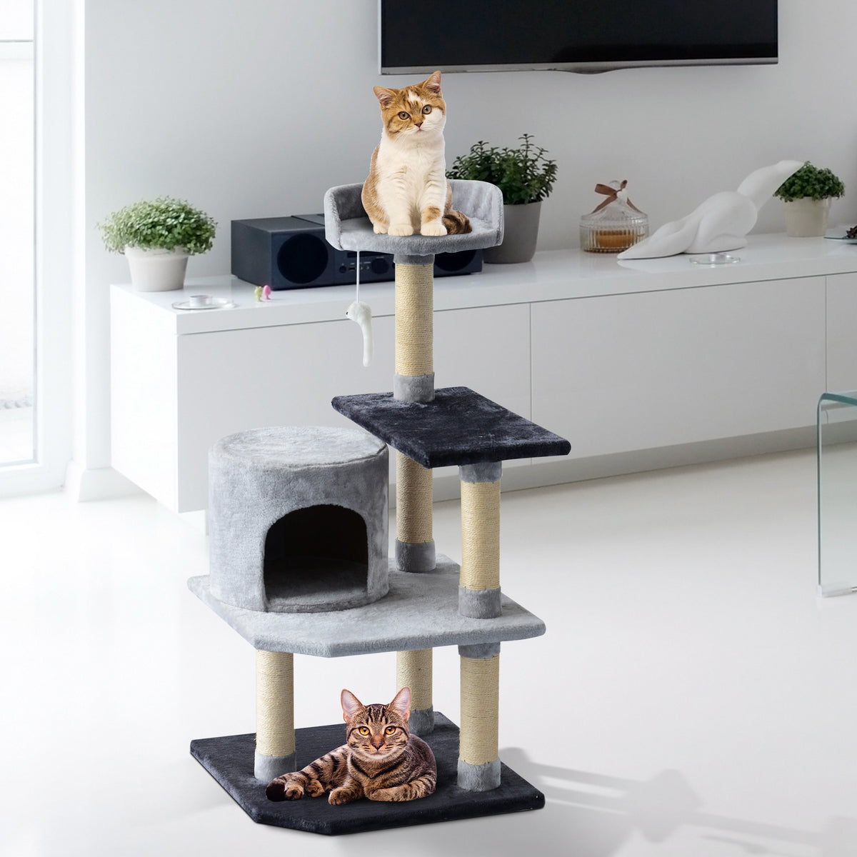 PawHut 39" Cat Scratching Tree Kitten Condo Playhouse Kitty Activity