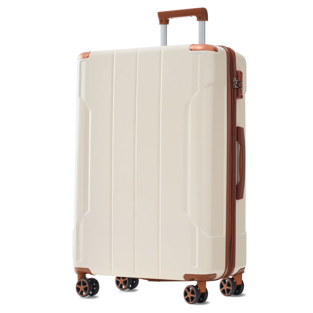 Brown White 6-Piece Expandable ABS Luggage Set with Duffel and