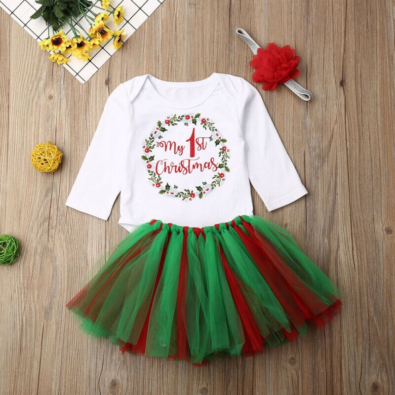 3Pcs  Newborn Kids Baby Girl Xmas Outfits Clothes