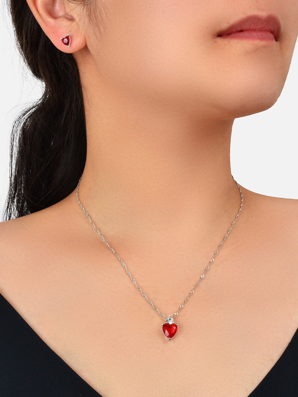 Valentine's Day Jewelry Set Gift Red Imitation Gemstone Heart Necklace