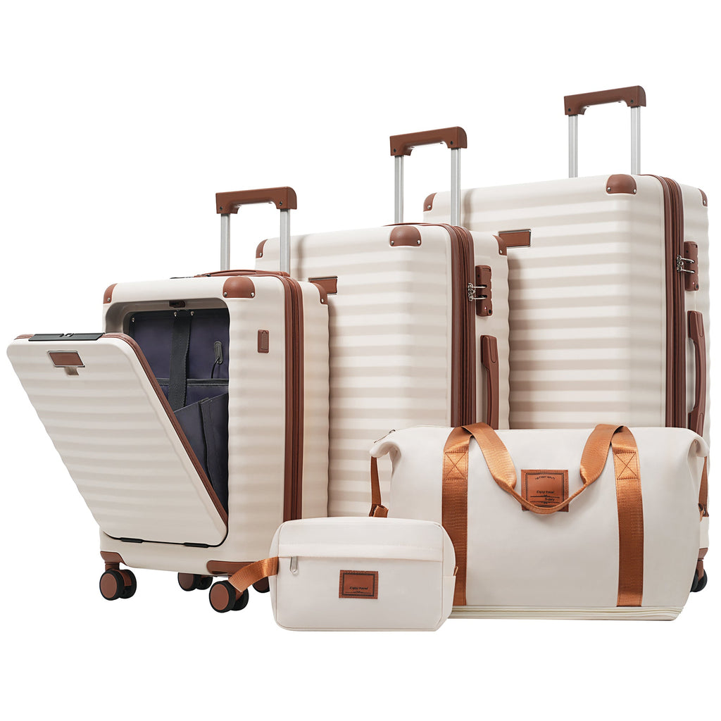 5-Piece ABS Hardshell Luggage Set with Front Opening, TSA Lock, USB