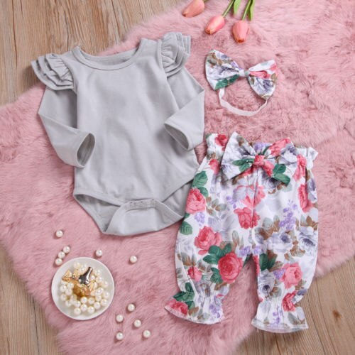 3pcs Baby Clothes Newborn Kids Baby Girl Bodysuit