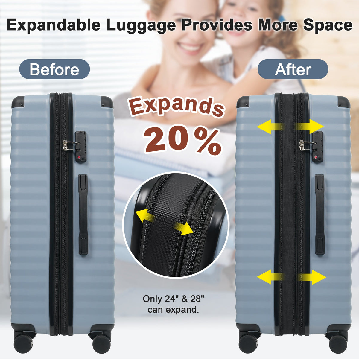 5-Piece ABS Hardshell Luggage Set with Front Opening, TSA Lock, USB