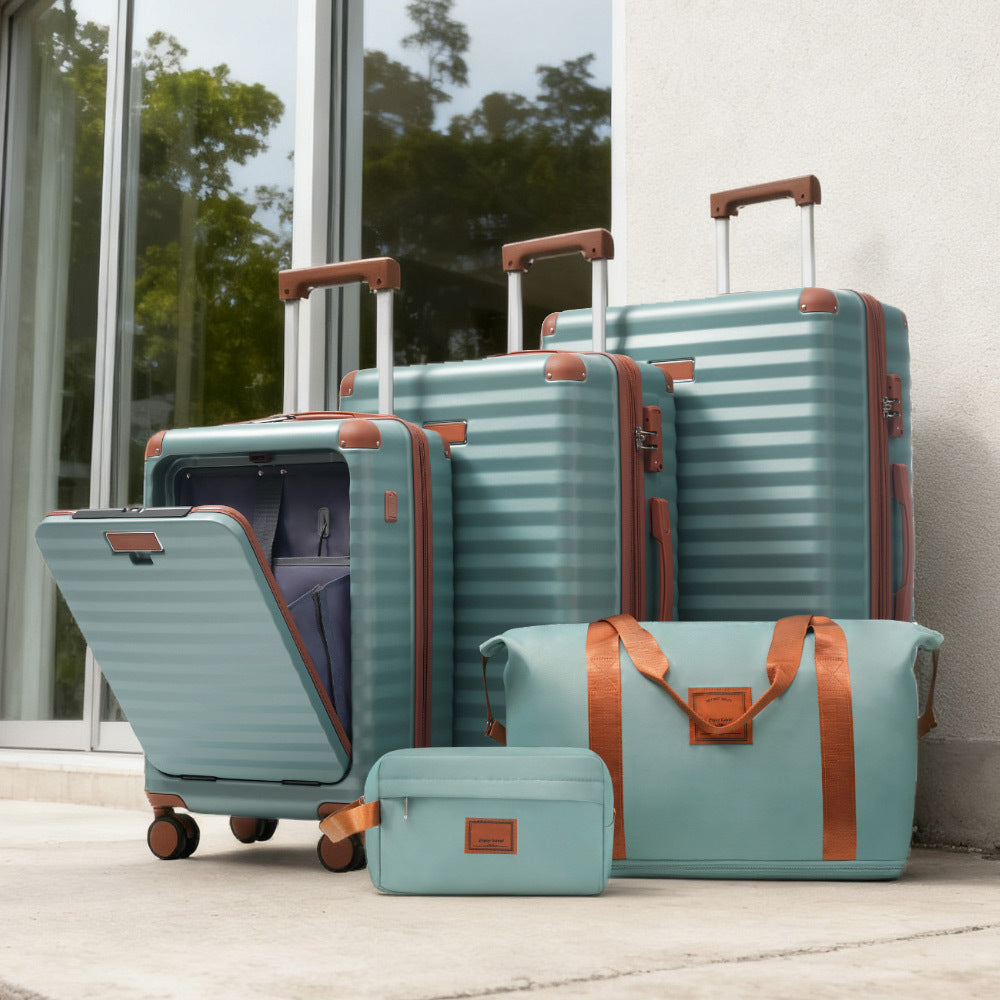 5-Piece ABS Hardshell Luggage Set with Front Opening, TSA Lock, USB